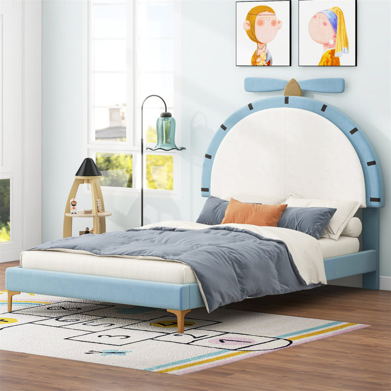 House of Hampton Upholstered Platform Bed with Alarm Clock Shaped Headboard Blue Wayfair